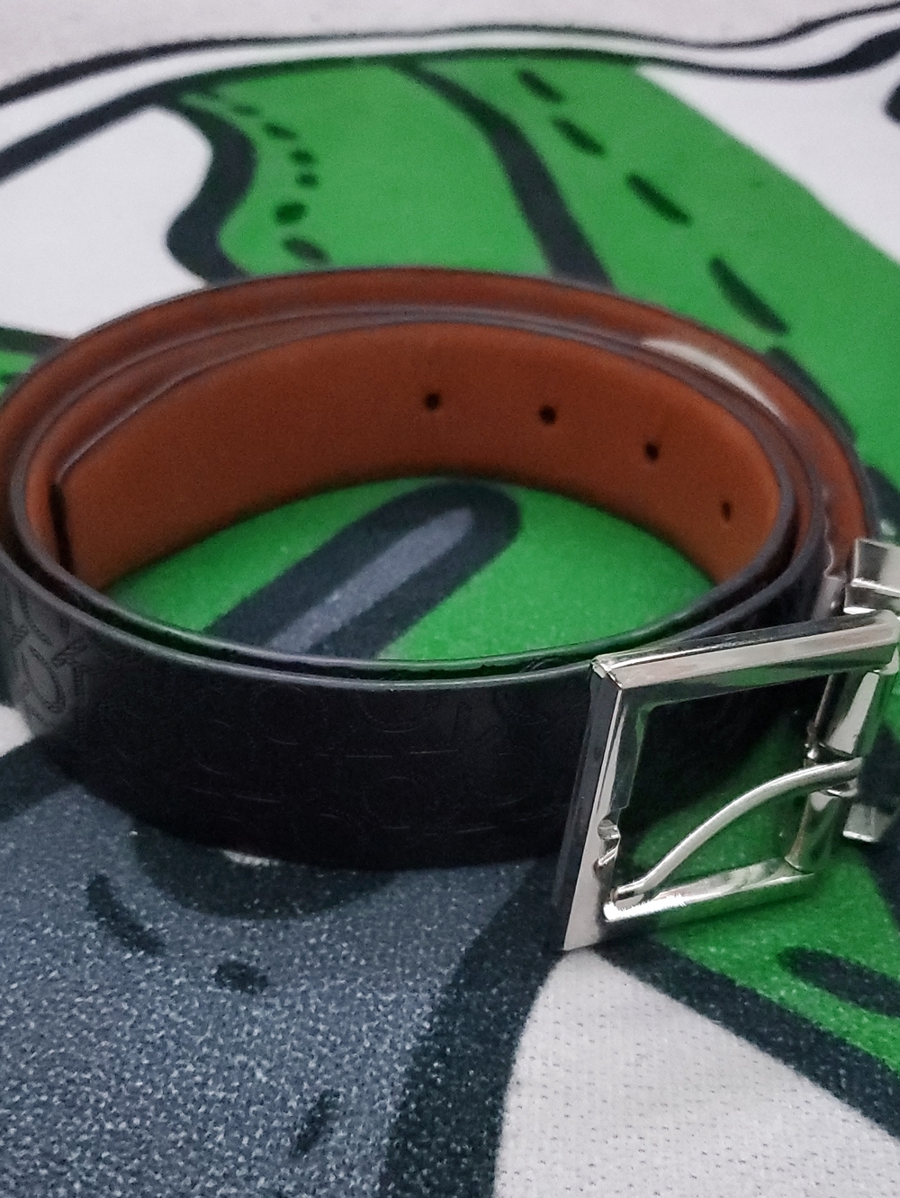Calvin Klein Black Leather Belt with Silver Buckle